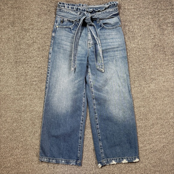KanCan Denim - KanCan Women Medium Wash Paperbag Waist Wide Leg Jeans with Tie Belt Size 27
